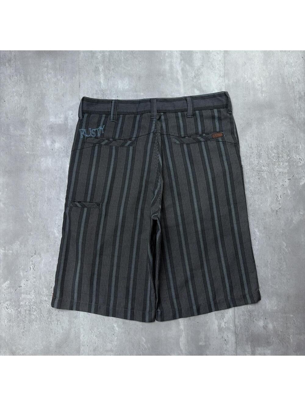 Y2K Black Rusty Surf Grunge Pinstripe Baggy Skater Shorts